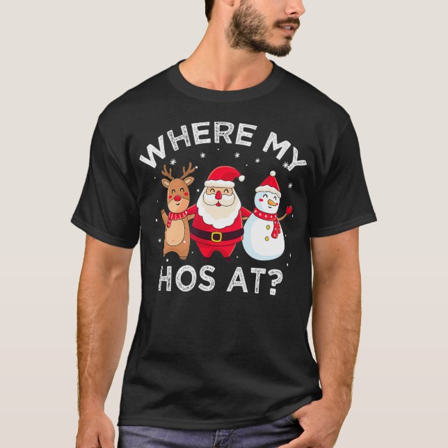 Camiseta Engraçado Papai Noel Onde Minha Casa Está No Natal (Frente)