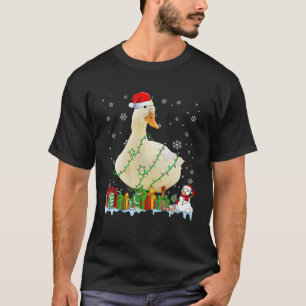 Camiseta Engraçado Papai Noel Pato Noel Noel Luzes de Natal