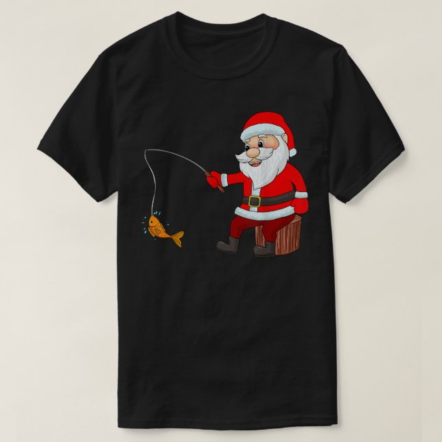 Camiseta Engraçado Papai Noel Pescaria Peixes De Natal Pass (Frente do Design)