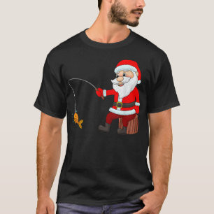 Camiseta Engraçado Papai Noel Pescaria Peixes De Natal Pass