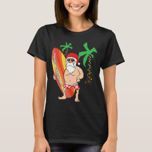 Camiseta Engraçado Papai Noel Surfando Natal No Havaí Em Ju