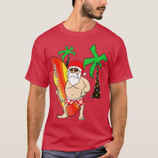 Camiseta Engraçado Papai Noel Surfando Natal No Havaí Em Ju