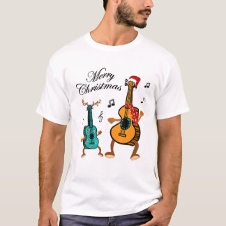 Camiseta Engraçado Papais noeis de Natal Ukulele Gift