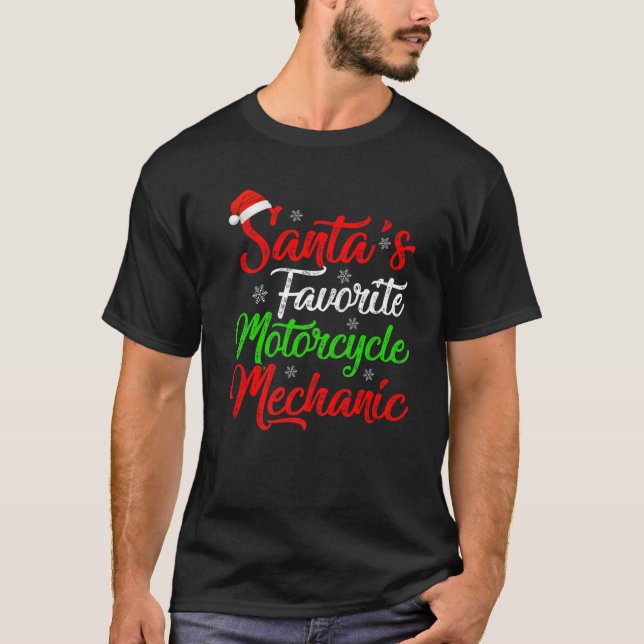 Camiseta Engraçado Papais noeis Xmas Favoritos Motocicleta  (Frente)