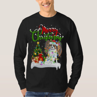 Camiseta Engraçado Papillon Cão Lover Xmas Lighting Papillo