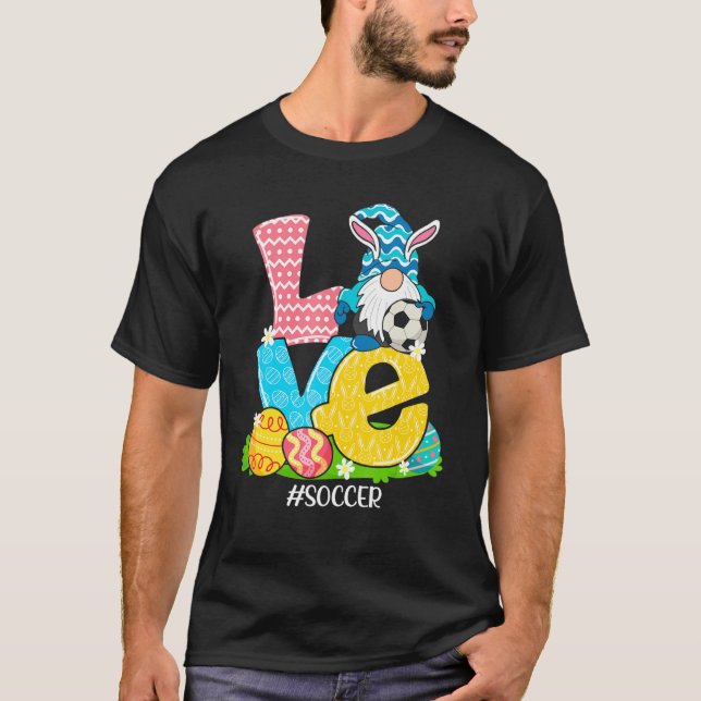 Camiseta Engraçado Páscoa de futebol Gnomo Caça de Ovos (Frente)