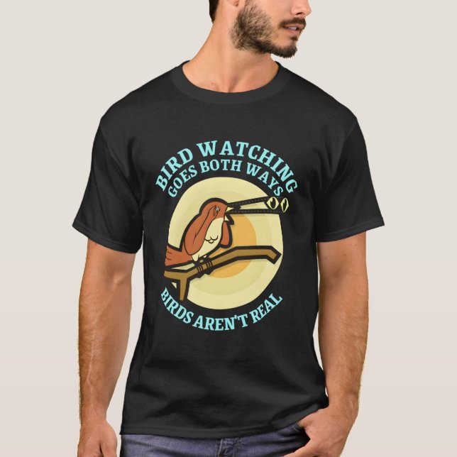 Camiseta Engraçado Pássaro Observando De Ambas As Maneiras (Frente)