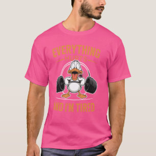 Camiseta Engraçado Pato de Gym, tudo dói e estou cansado