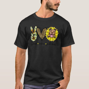 Camiseta Engraçado Paz Amor Pit Bull Cão Girassol