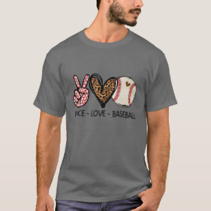 Camiseta Engraçado Paz Com Baseball Mãe Impressão Leopardo
