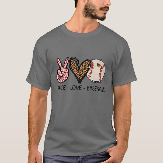 Camiseta Engraçado Paz Com Baseball Mãe Impressão Leopardo (Frente)