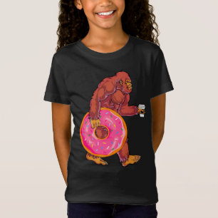 Camiseta Engraçado Pé Grande Andando com Grande Rosquinha e