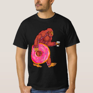 Camiseta Engraçado Pé Grande Andando com Grande Rosquinha e