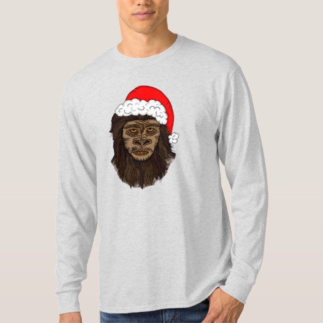 Camiseta Engraçado Pé-Grande No Humor Sasquatch De Santa Ha (Frente)