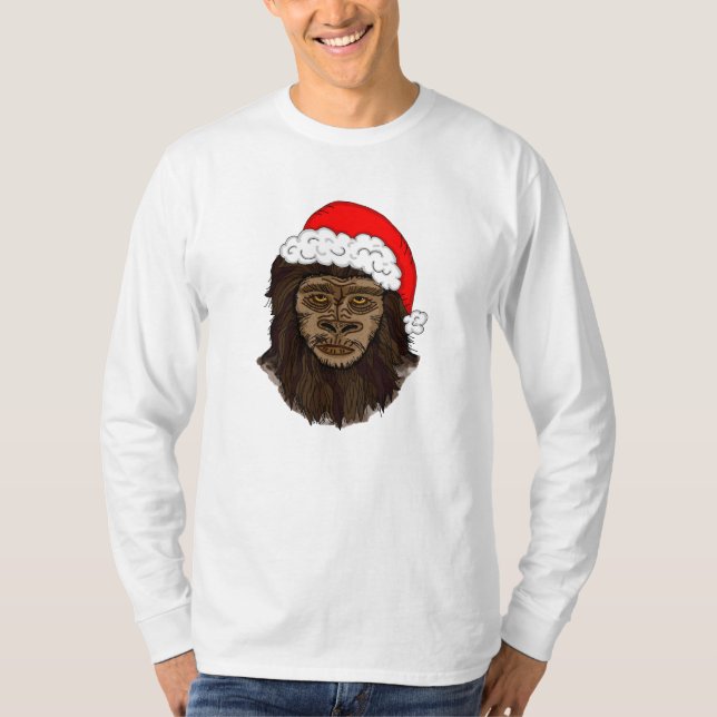 Camiseta Engraçado Pé-Grande No Humor Sasquatch De Santa Ha (Frente)