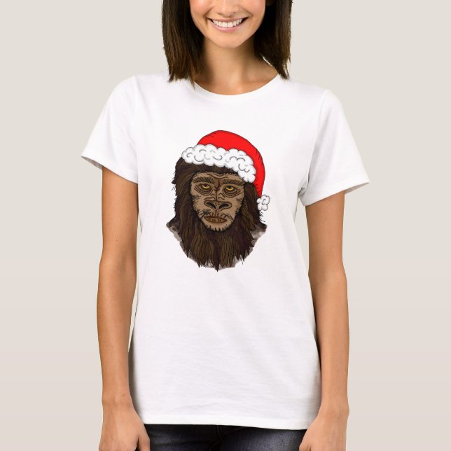 Camiseta Engraçado Pé-Grande No Humor Sasquatch De Santa Ha (Frente)