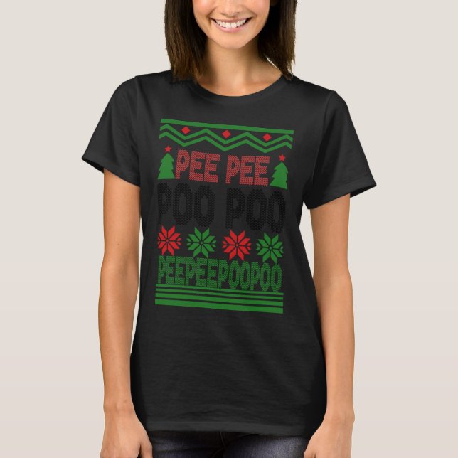 Camiseta Engraçado Pee Poo Poo Poo Feio Suor de Natal Suado (Frente)