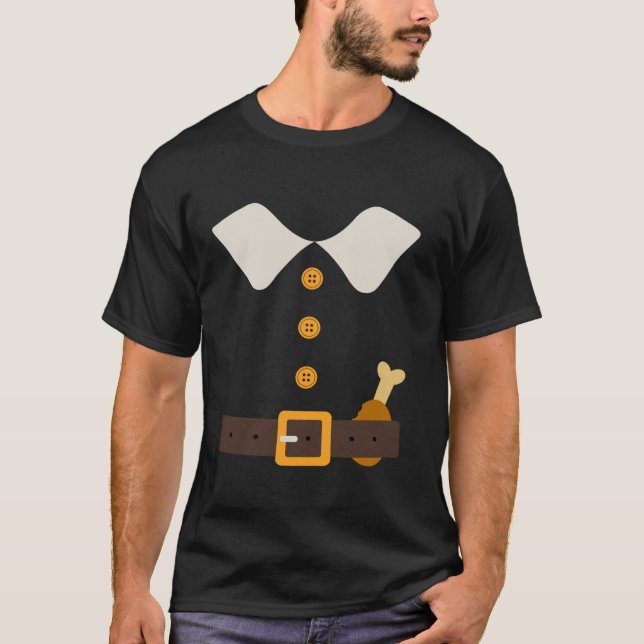 Camiseta Engraçado Peregrino de Ação de Graças com Perna Tu (Frente)