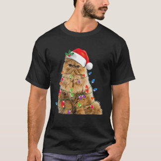 Camiseta Engraçado Pérsico Luzes de Natal Xmas Pajama Cat