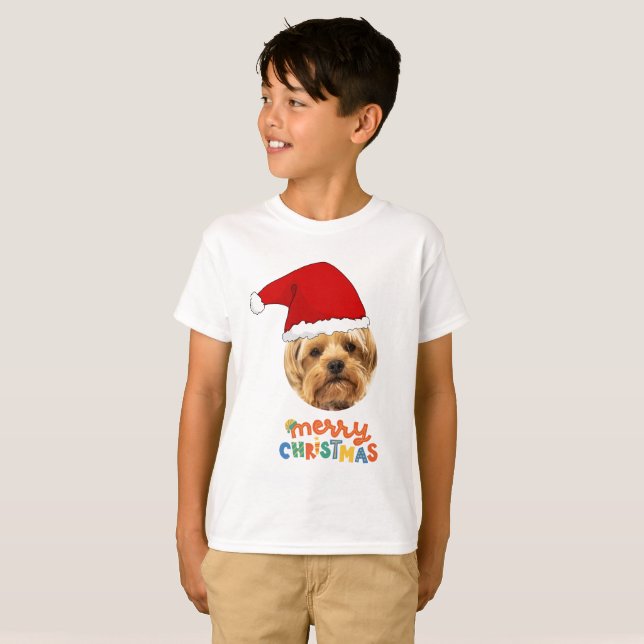Camiseta Engraçado Pet Natal Papai Noel Foto de Pet Hat (Frente Completa)