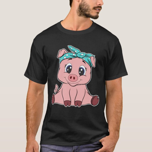 Camiseta Engraçado Pig Bandana Bonito Amantes do Piggy Pres (Frente)