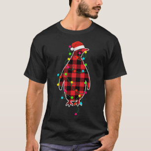 Camiseta Engraçado Pinguim Árvore de Natal Vermelho Xadrez