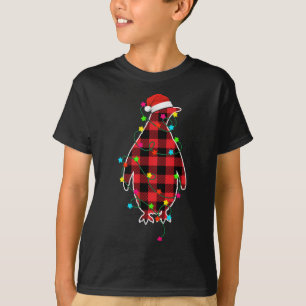 Camiseta Engraçado Pinguim Árvore de Natal Vermelho Xadrez