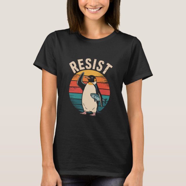 Camiseta Engraçado Pinguim Resiste Protesto Contra Tarifas (Frente)