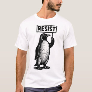 Camiseta Engraçado Pinguim Resiste Protesto Não Meu Preside