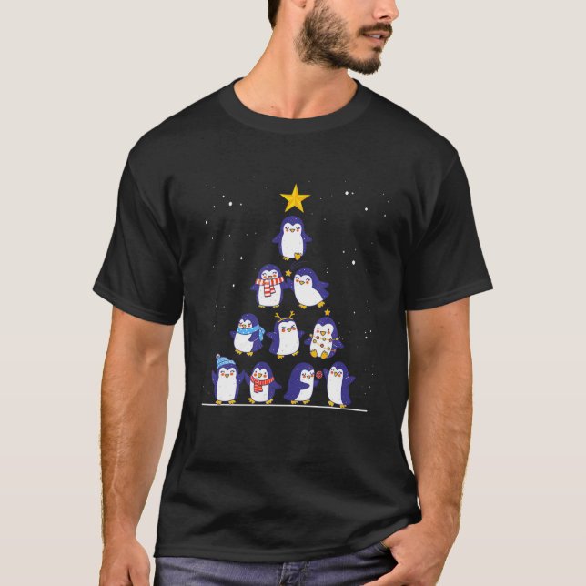 Camiseta Engraçado Pinguins de Natal Decor Para T (Frente)