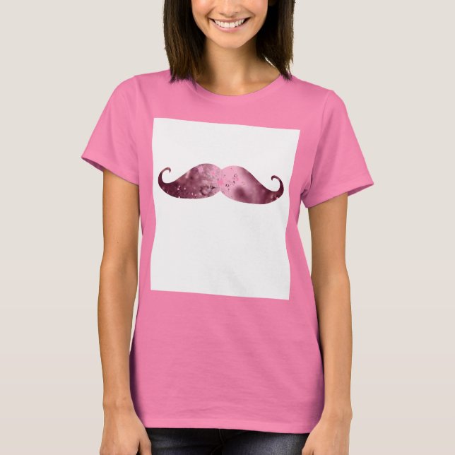 Camiseta Engraçado Pink Bling Mustache (Frente)