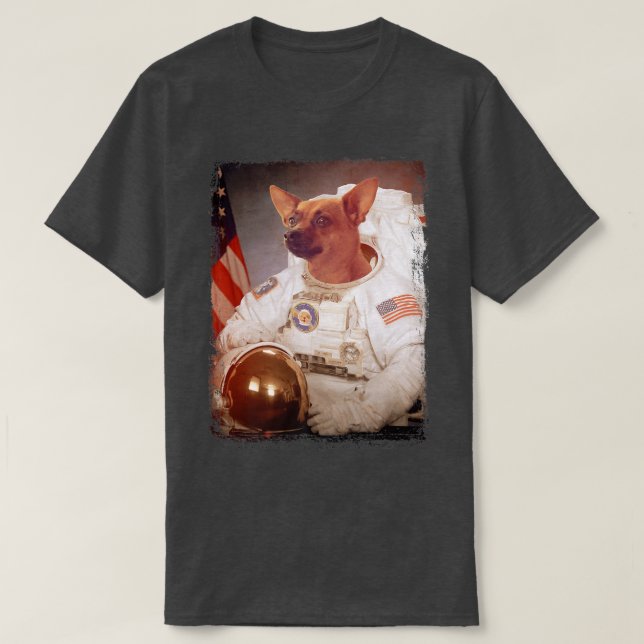 Camiseta Engraçado Pinscher Astronauta Space Mission Animal (Frente do Design)