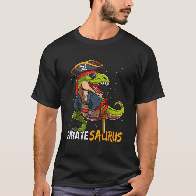 Camiseta Engraçado Pirata Surus Dinosaur T Rex Halloween Co (Frente)