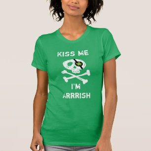 Camiseta Engraçado Pirate me beija, sou Arrrish Green T-Shi