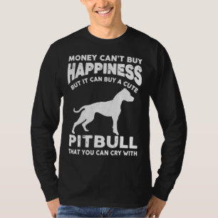 Camiseta Engraçado Pitbull Amante Dinheiro Feliz Pet Cachor