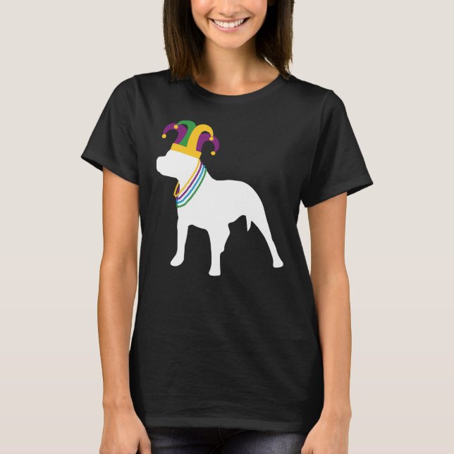Camiseta Engraçado Pitbull Mardi Gras Miçangas (Frente)