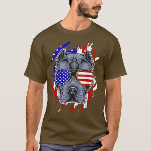Camiseta Engraçado Pitbull Vestindo bandeira americana Ócul