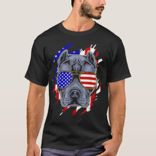 Camiseta Engraçado Pitbull Vestindo bandeira americana Ócul