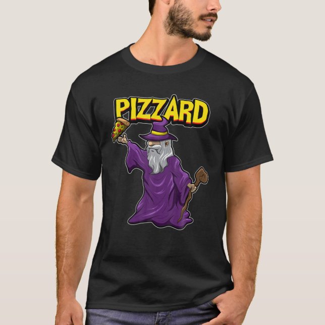 Camiseta Engraçado Pizza Assistente Comida Pun Pizzard Magi (Frente)
