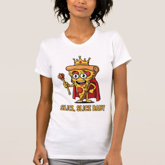 Camiseta 👑 Engraçado Pizza King T-Shirt - Fatia Fatia Bebê