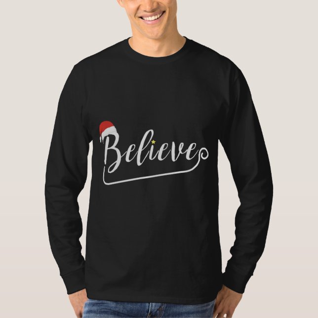 Camiseta Engraçado Polar Express Acredita em Pajamas Santa  (Frente)