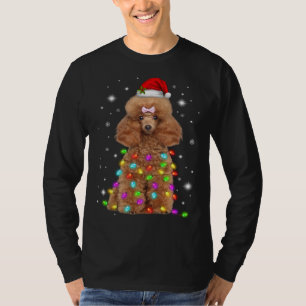 Camiseta Engraçado Poodle Francês Cachorro Papai Noel Luzes
