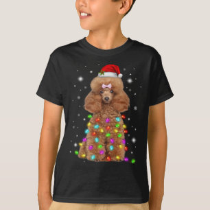 Camiseta Engraçado Poodle Francês Cachorro Papai Noel Luzes
