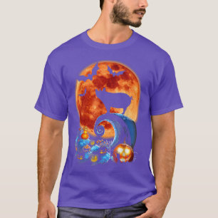 Camiseta Engraçado Porco E Fumaça De Lua No Halloween Silho