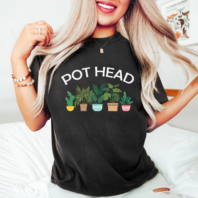 Camiseta Engraçado Pote Cabeça De Jardinagem Amantes Mulher (Funny Pot Head Gardening Lovers Women Black T-Shirt)