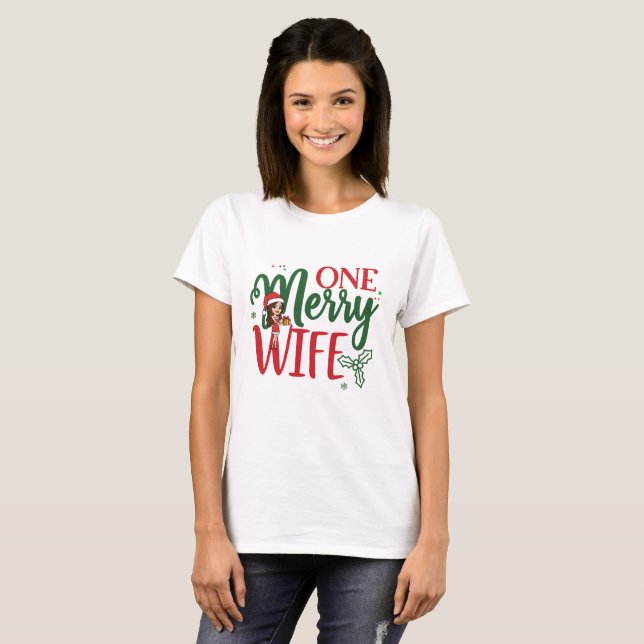 Camiseta Engraçado Presente de Natal Uma Feliz Esposa Camis (Frente Completa)