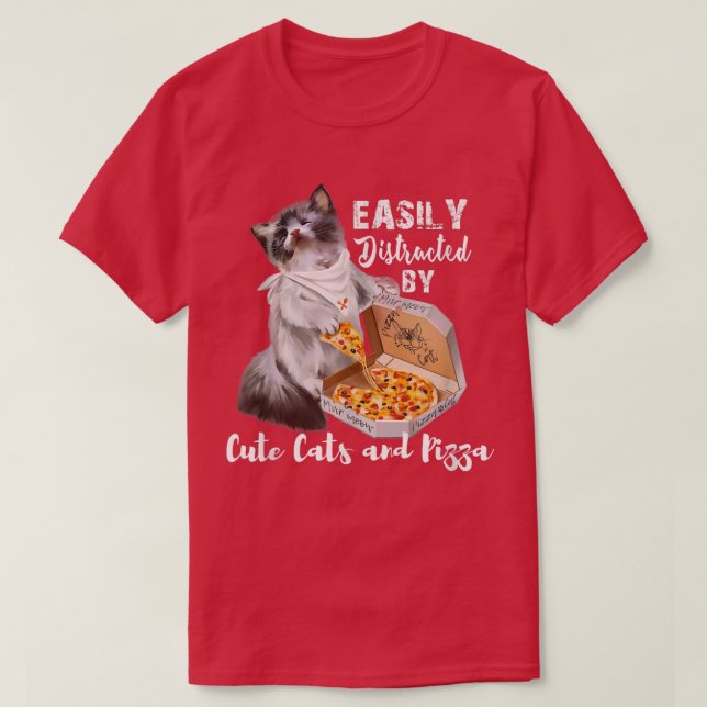 Camiseta Engraçado Presente Facilmente Distraído Por Gatos  (Frente do Design)