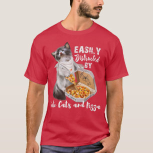 Camiseta Engraçado Presente Facilmente Distraído Por Gatos 