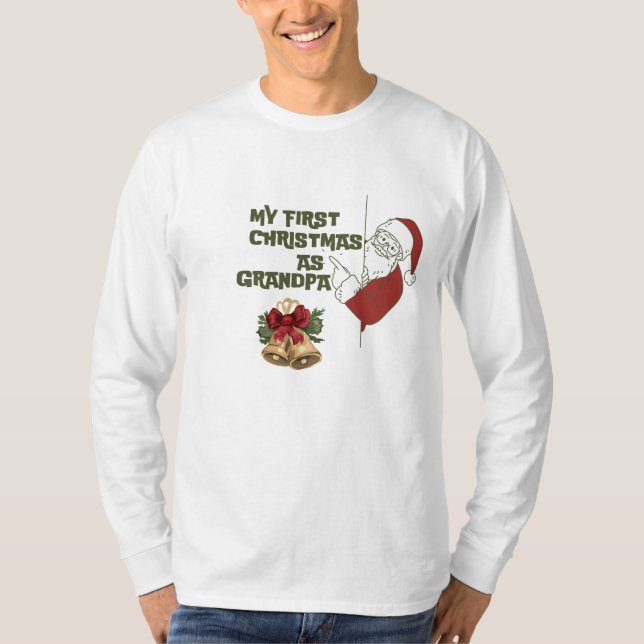 Camiseta Engraçado Primeiro Natal Como Vovô Feliz Natal (Frente)