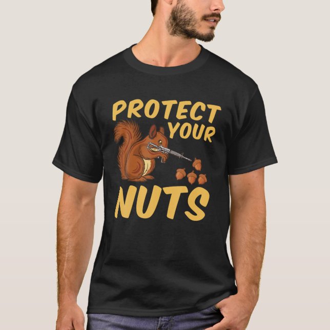 Camiseta Engraçado Proteja Os Seus Loucos Com Um Esquilo Le (Frente)